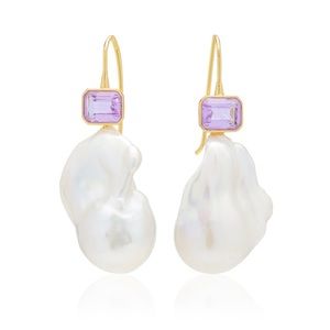 Lizzie Fortunato Amethyst Baroque Pearl Earrings
